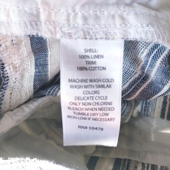 Artisan NY Womens 10 100% Linen Shorts Blue Stripe Lace Coastal Beachy Vacation - Picture 8 of 12
